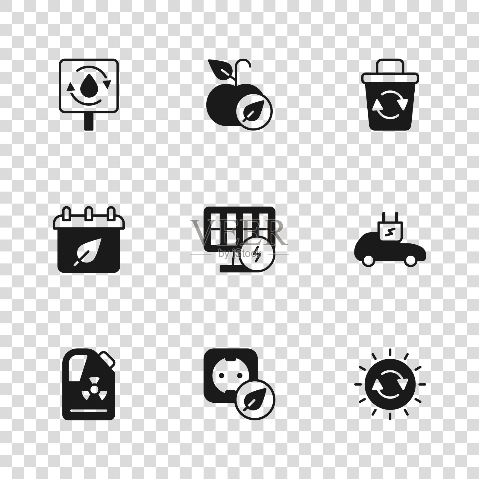 设置电源插座汽车太阳能板插画图片素材