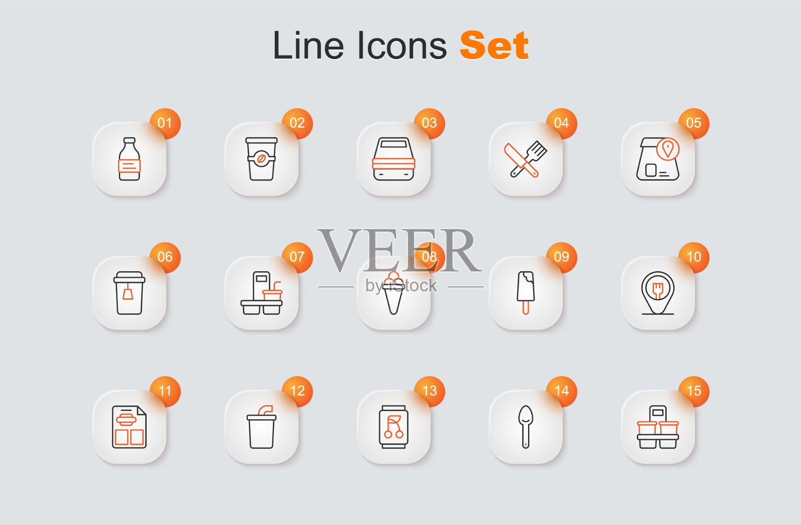 设置线咖啡杯去勺汽水罐纸插画图片素材