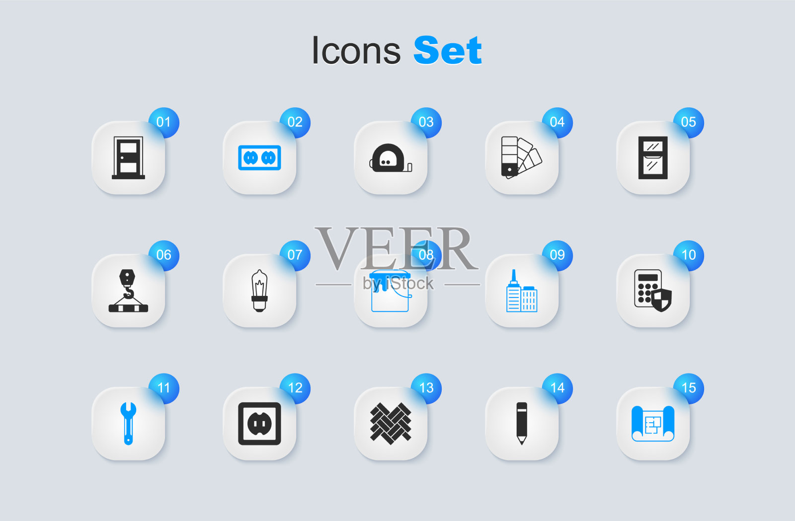 设置铅笔与橡皮灯泡电气插画图片素材