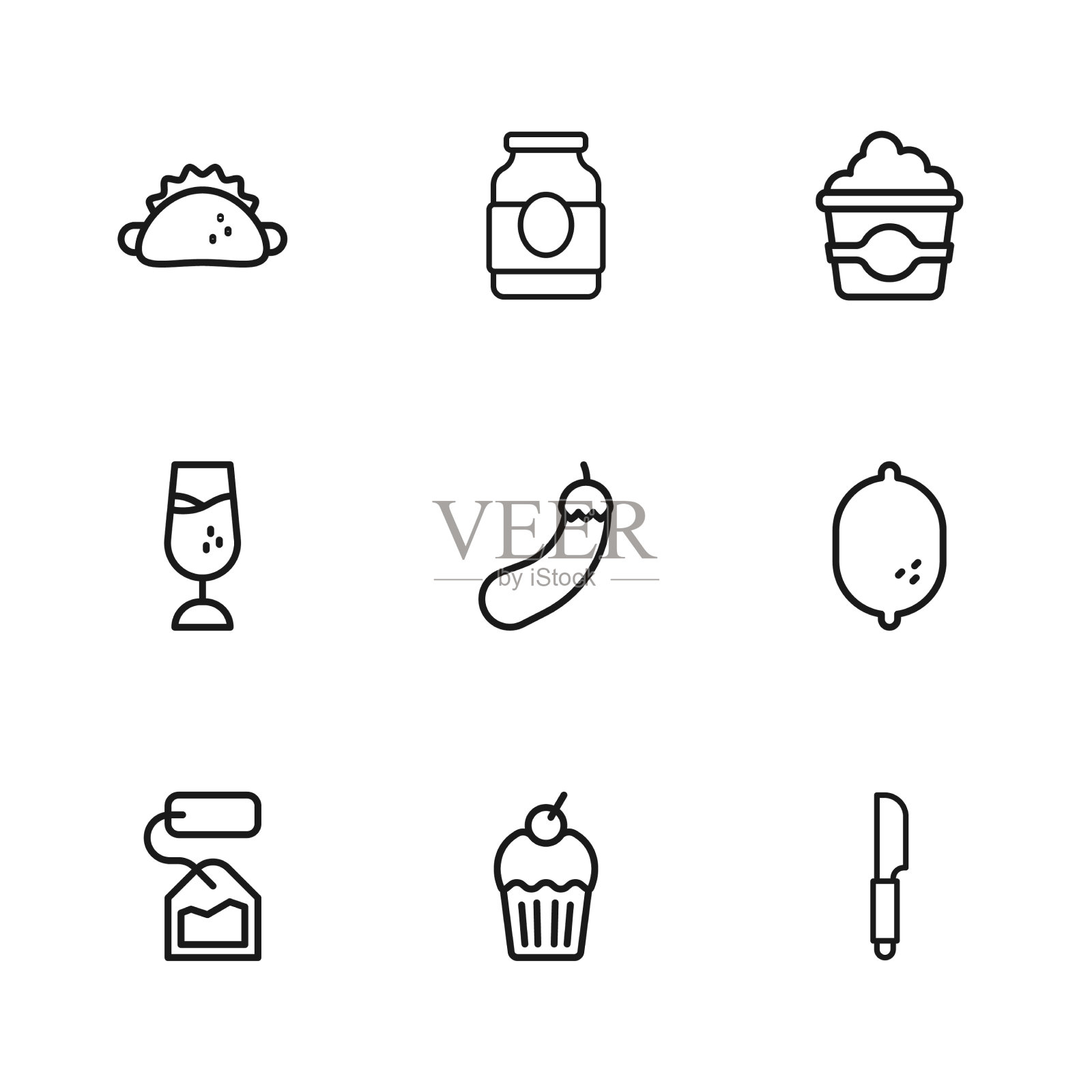 设线松饼柠檬刀茄子爆米花插画图片素材