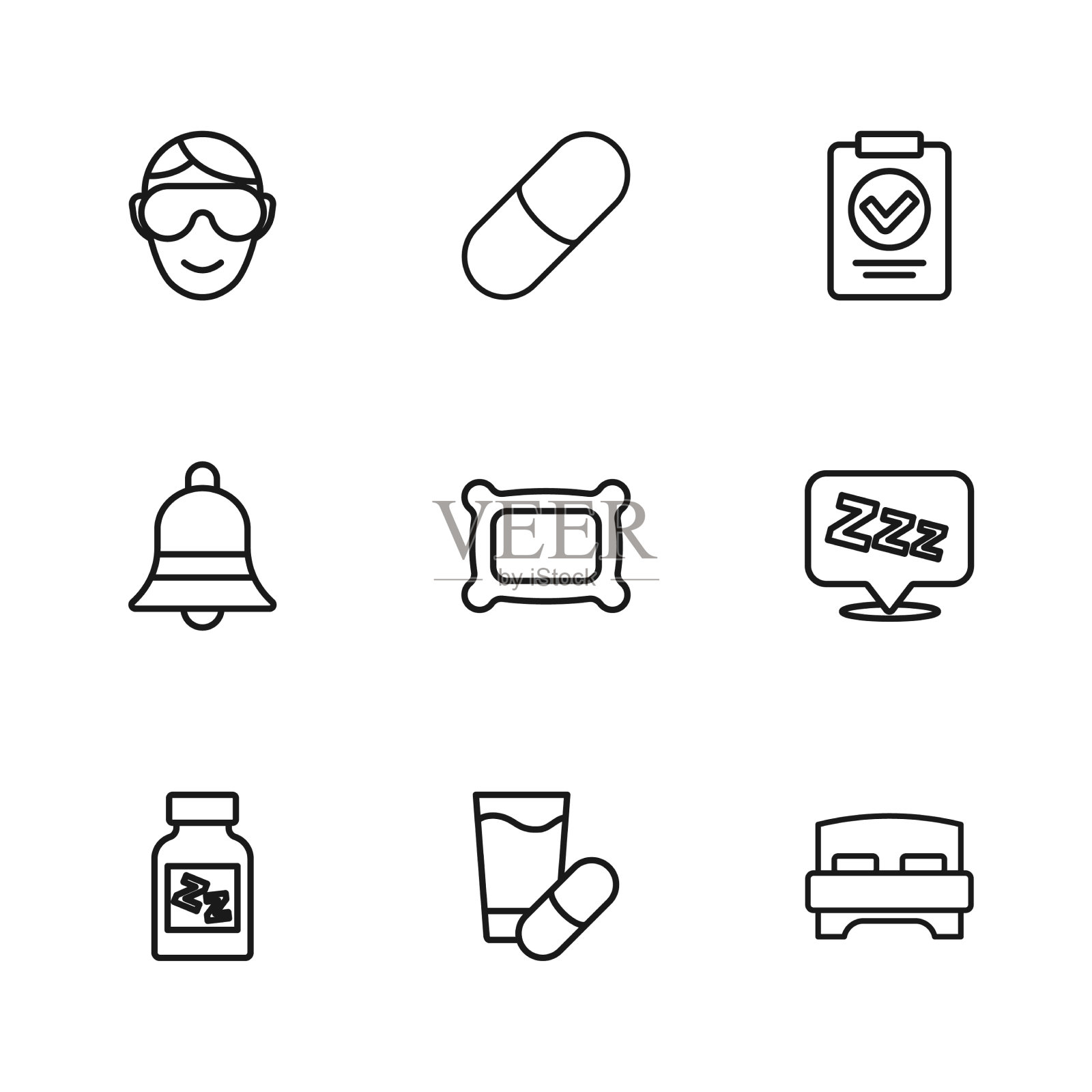 设线安眠药困倦大床枕插画图片素材