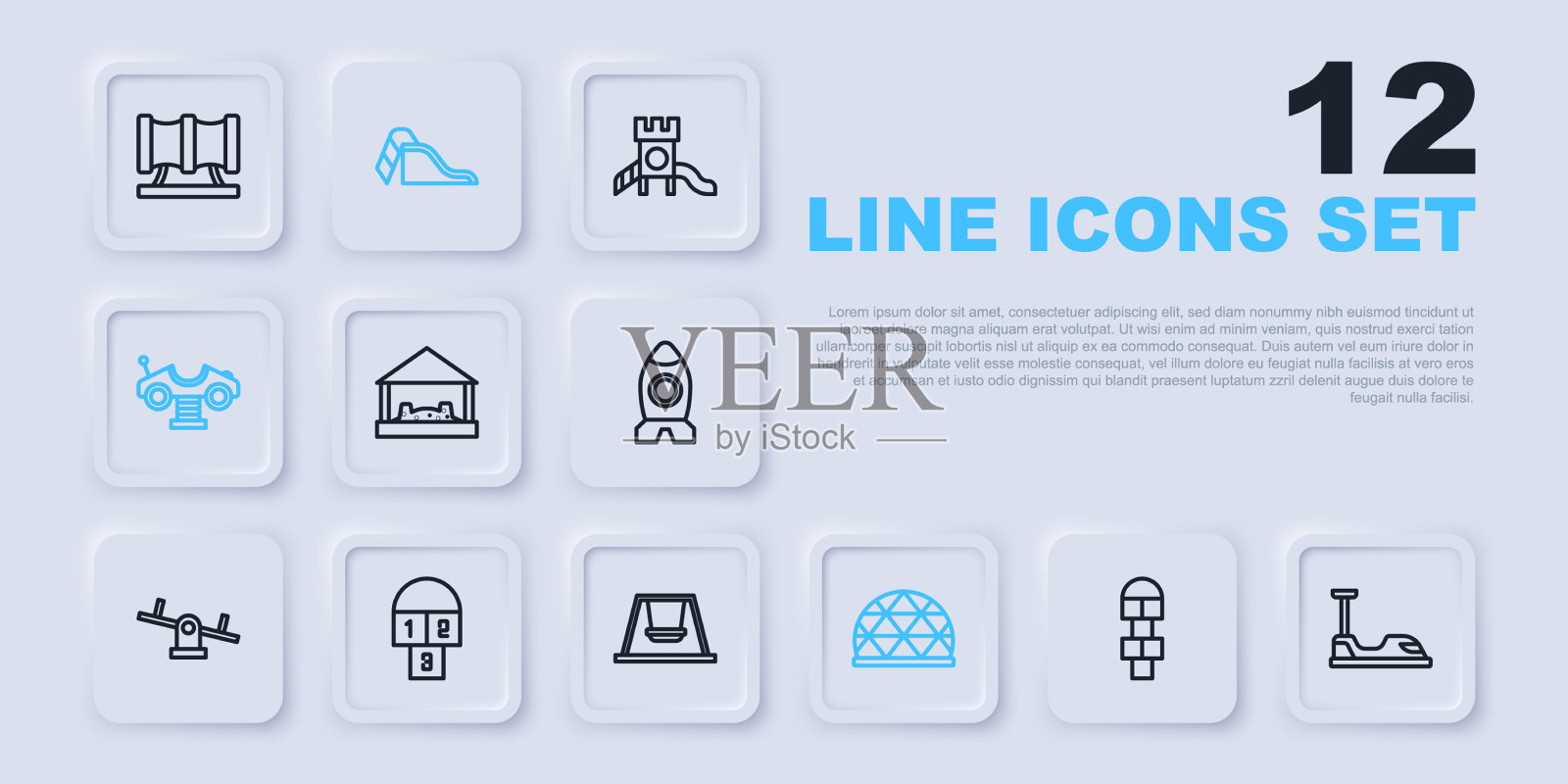 设置线跳房子碰碰车沙箱与沙子插画图片素材