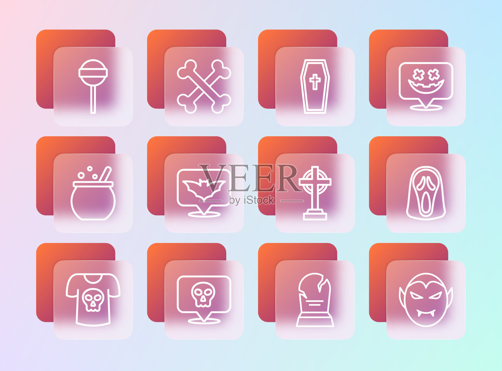 设行万圣节快乐的骷髅墓碑插画图片素材