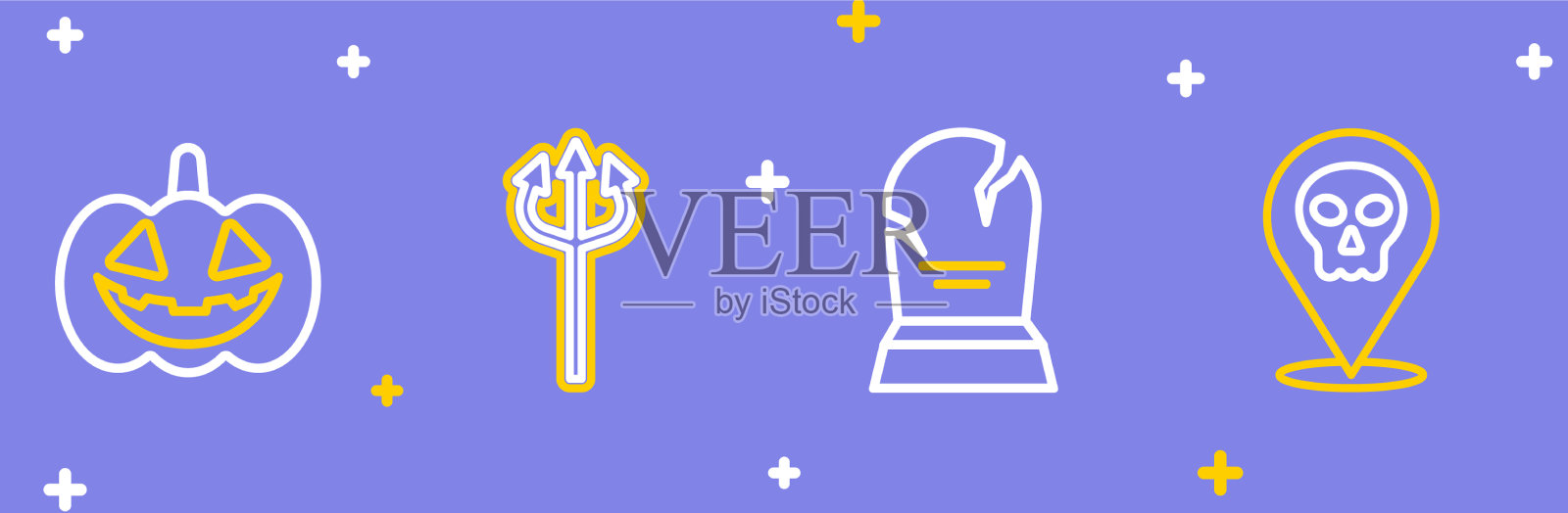 设置线头骨墓碑与撕裂写三叉戟插画图片素材