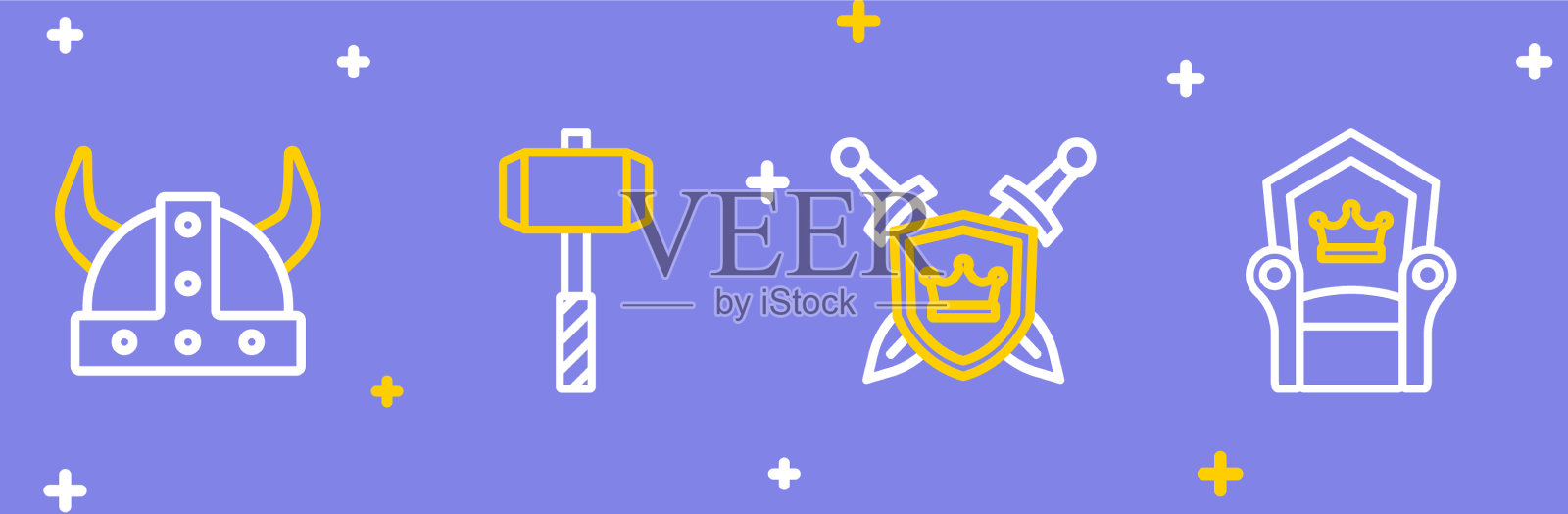 镶有剑的中世纪王座盾牌插画图片素材