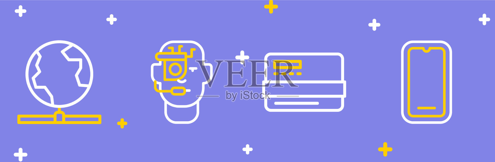 设置在线手机信用卡智能眼镜插画图片素材