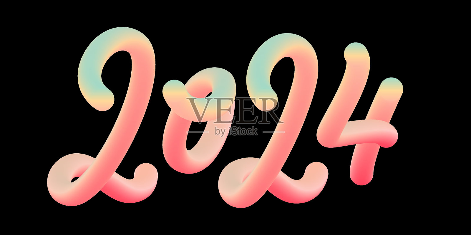 气球卡通风格新年2024矢量设计。插画图片素材