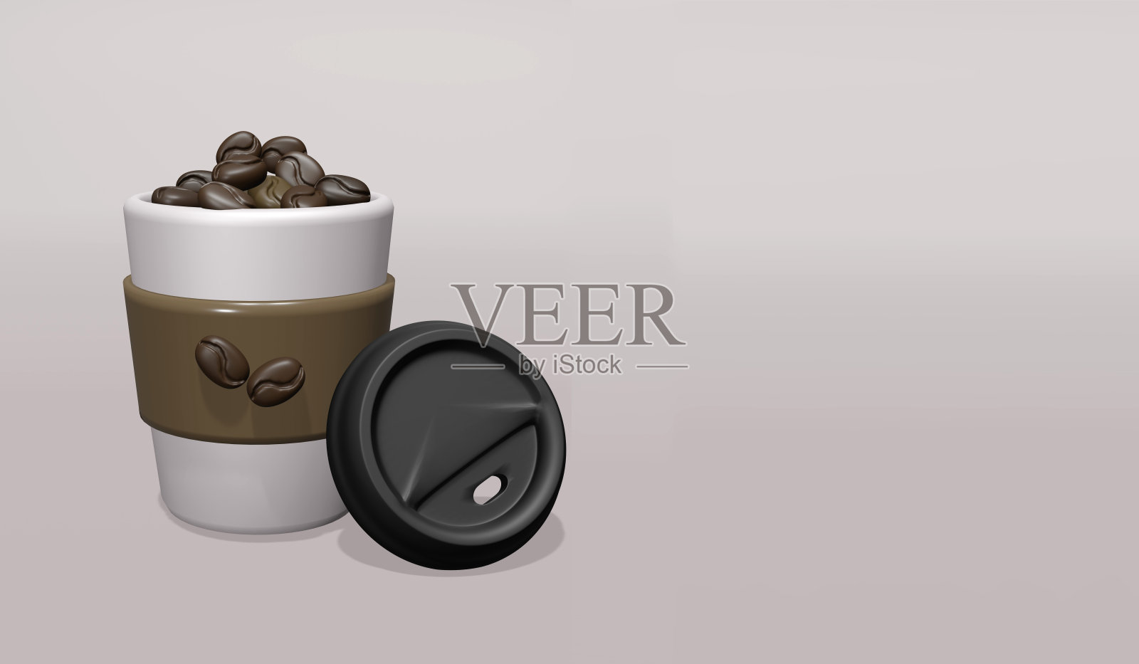 咖啡杯3D渲染与盖杯在明确的背景下的咖啡馆菜单,饮料等。照片摄影图片