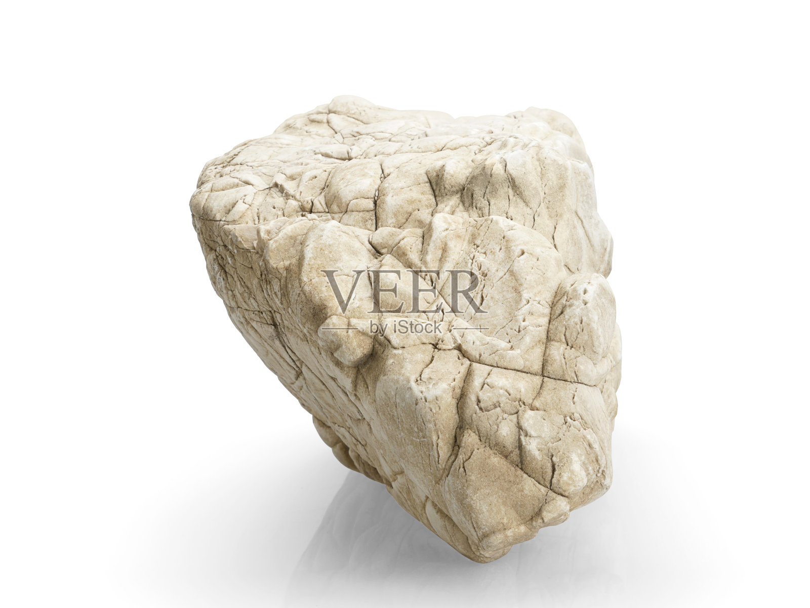 白色背景上的单一天然石材,选择性聚焦浅景深。照片摄影图片