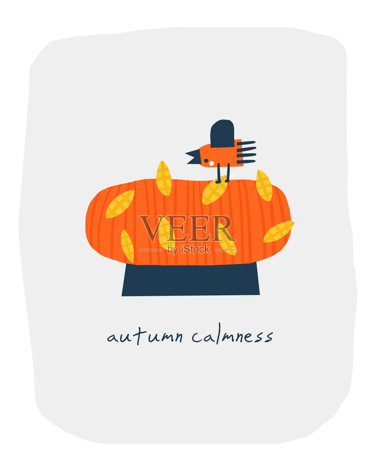 带有可爱的涂鸦鸟的秋季明信片。插画图片素材