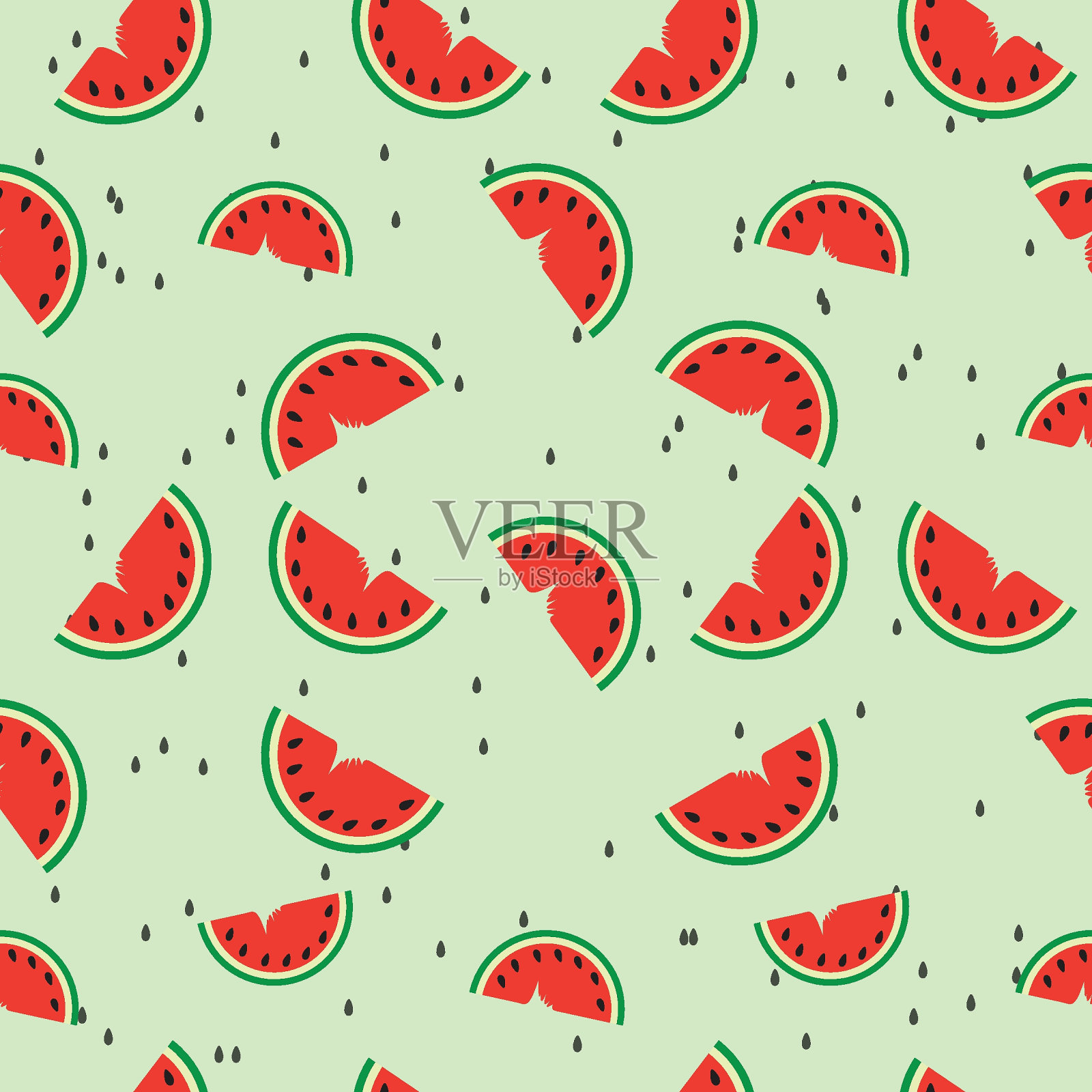 无缝切片西瓜图案与柔和的背景颜色插画图片素材