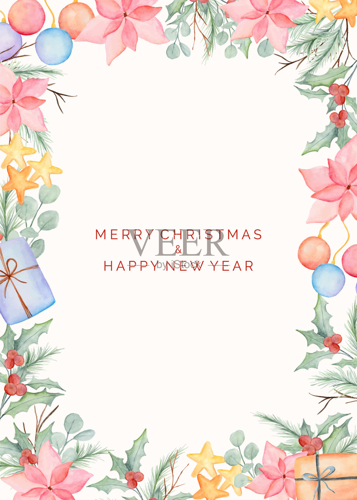 水彩圣诞装饰作为背景框架插画图片素材