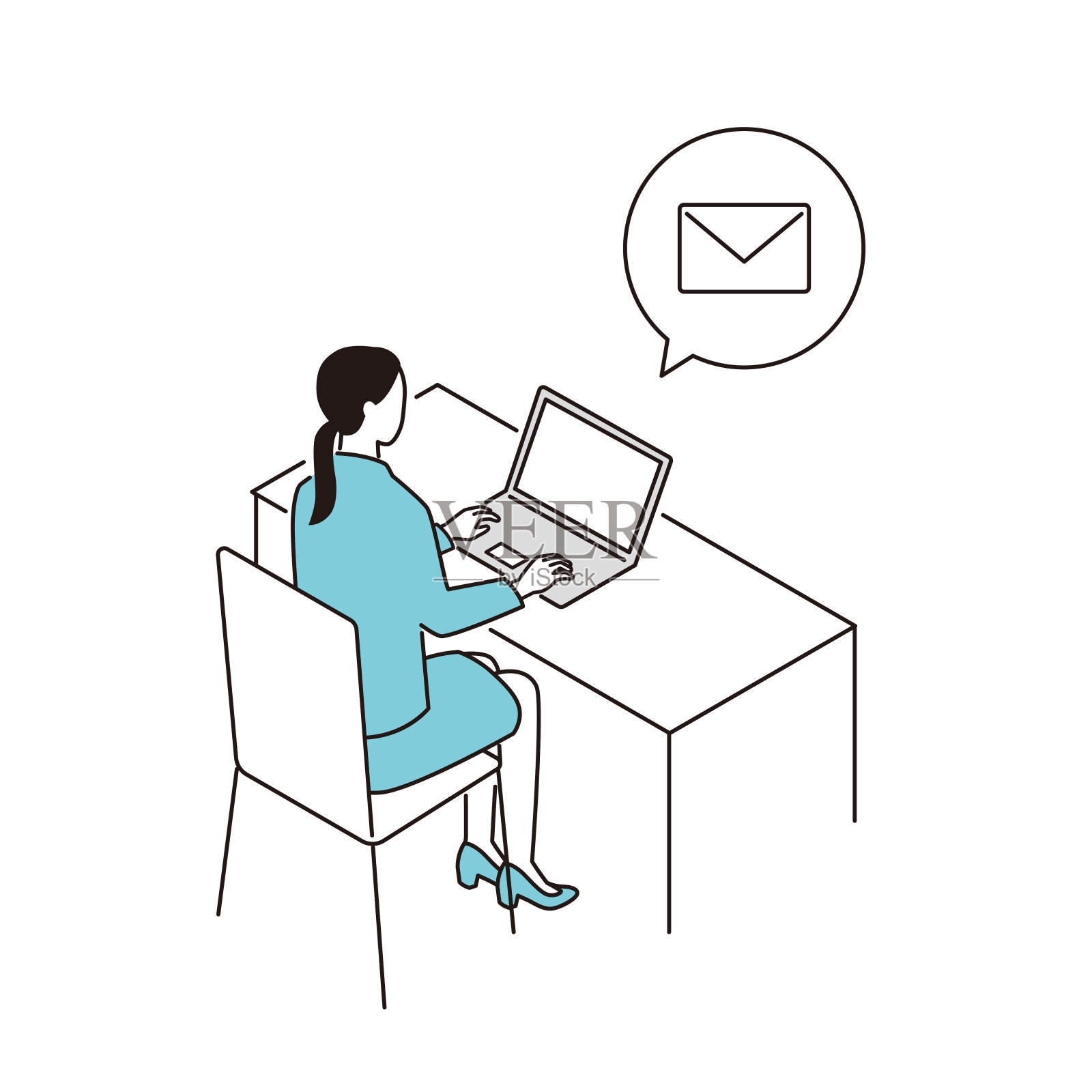 一位女士正在查看她的电子邮件。她正在找工作插画图片素材