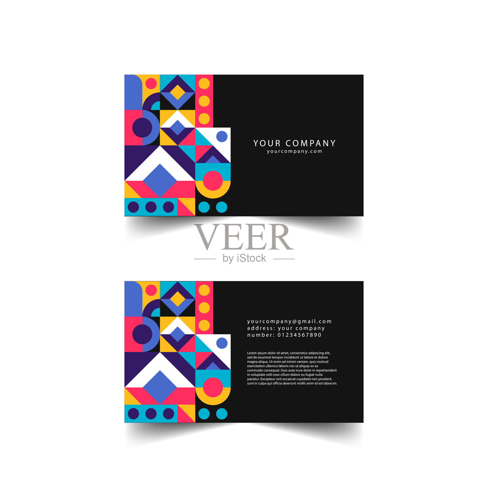 包豪斯抽象名片黑色。包豪斯抽象图案简约。插画图片素材