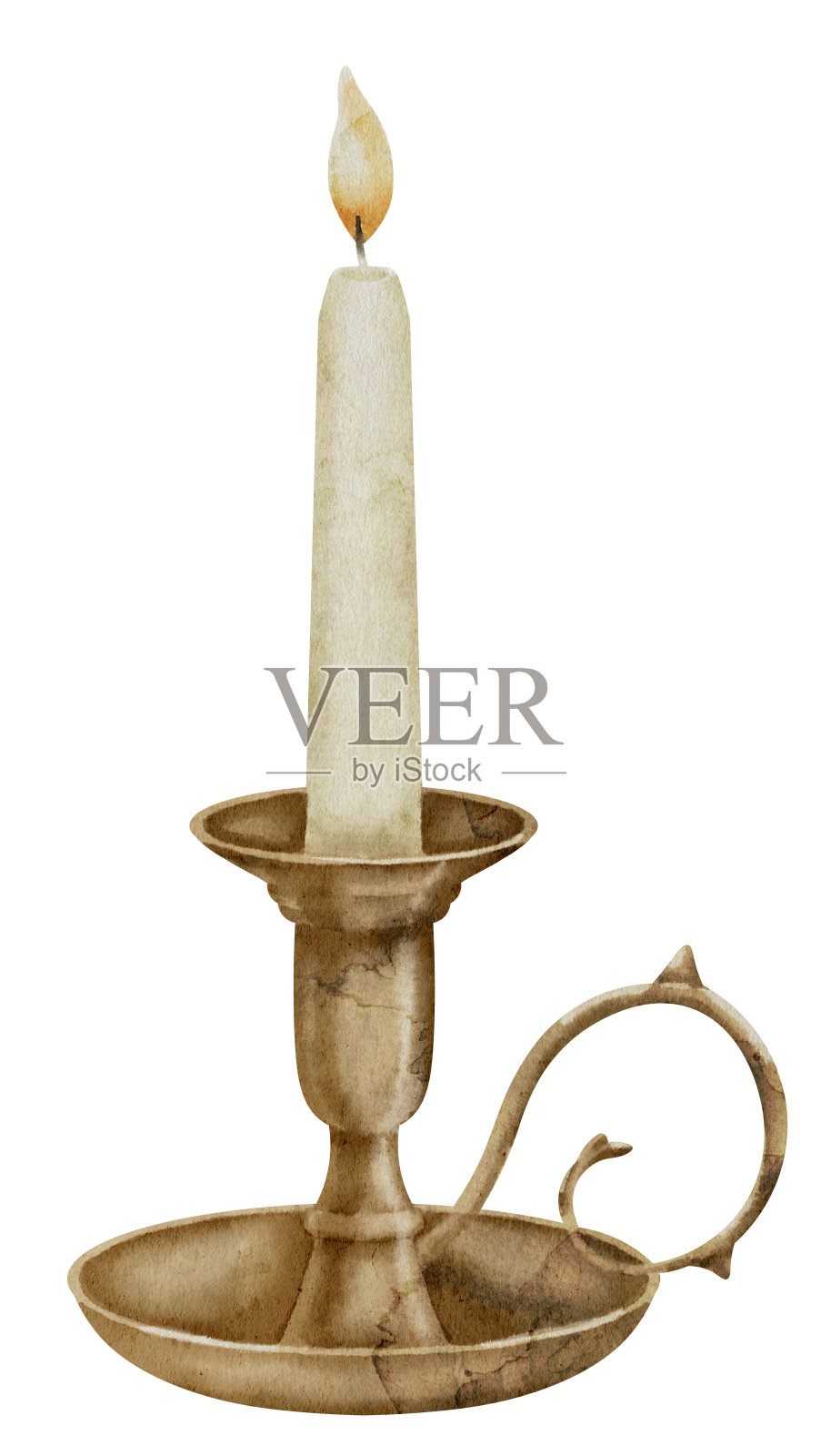 烛台在白色孤立的背景。水彩插图的复古烛台。旧烛台的卡片和印刷品的手绘剪贴艺术。画有烛光的古董灯插画图片素材