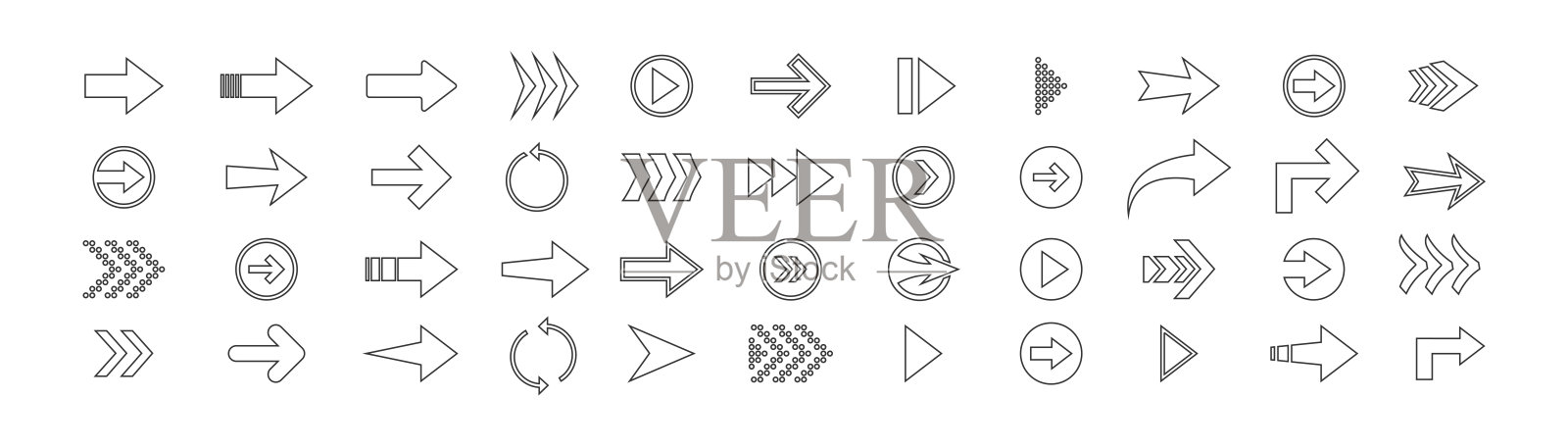 44箭头线图标集。孤立的向量插画图片素材