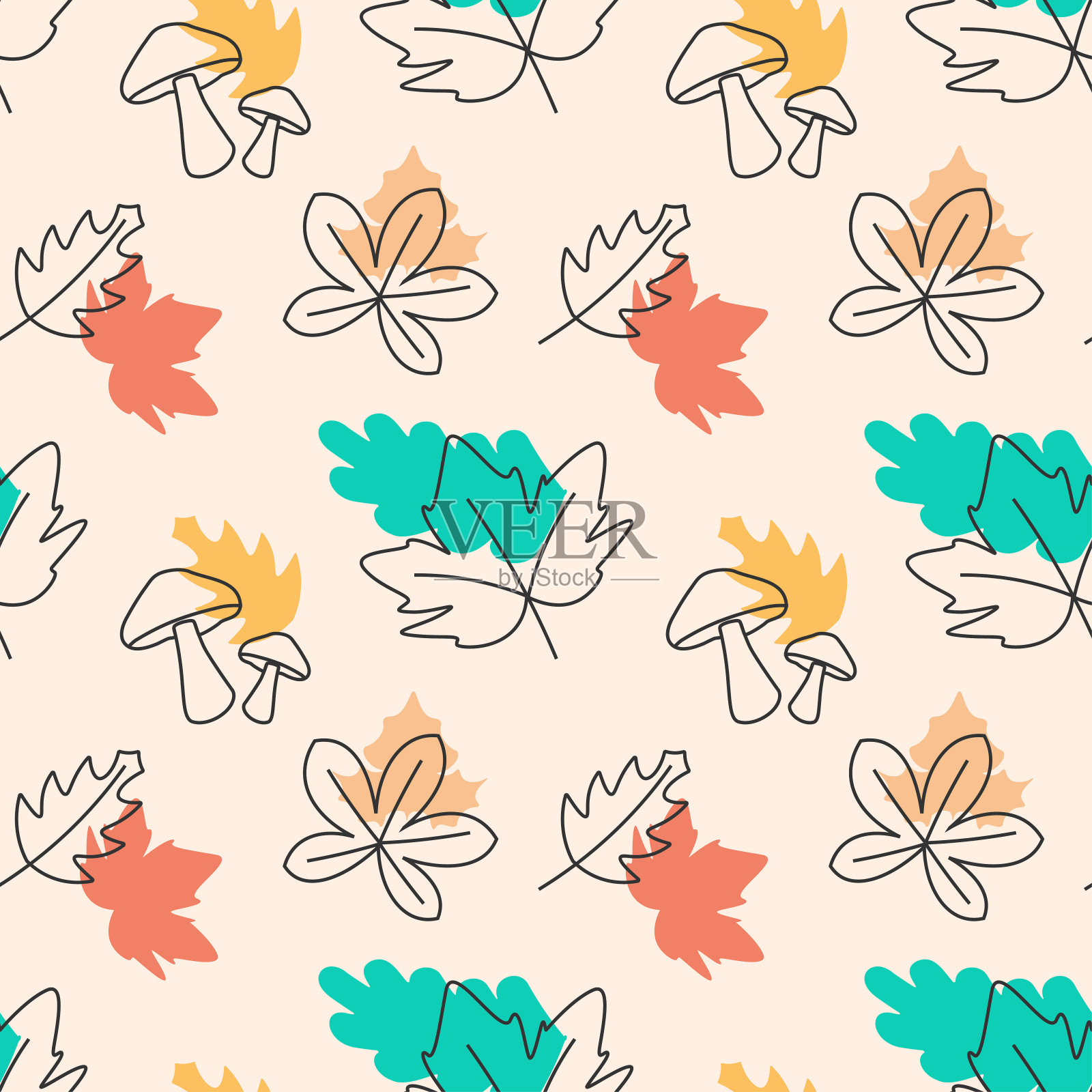 秋季季节无缝图案设计与秋季元素在模板卡通平面插图插画图片素材