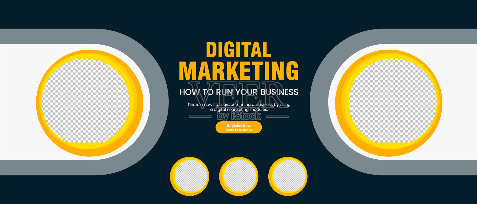 现代数字营销横幅模板设计。与黄色和深蓝色抽象横幅模板设计插画图片素材