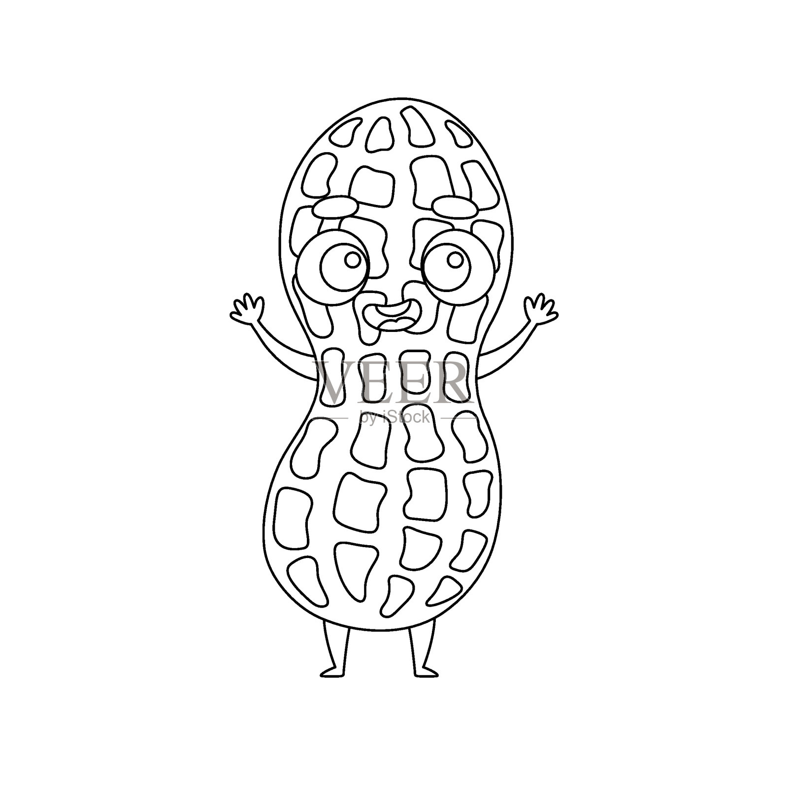 涂色页有趣的花生。儿童涂色书。学龄前儿童和幼儿与可爱的动物的教育活动。矢量图插画图片素材