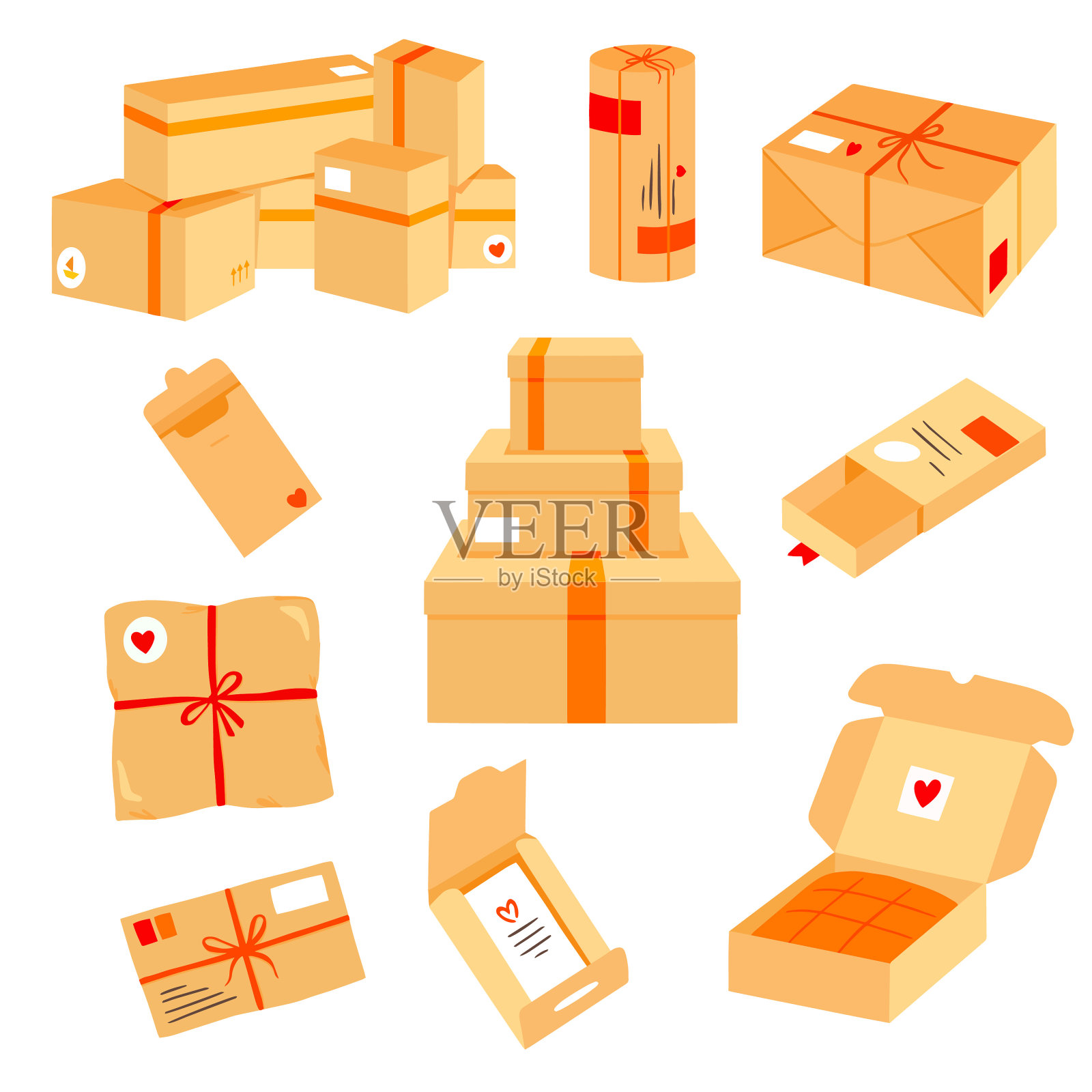 盒子贴纸包,包,包装,邮件,航运矢量插图集插画图片素材