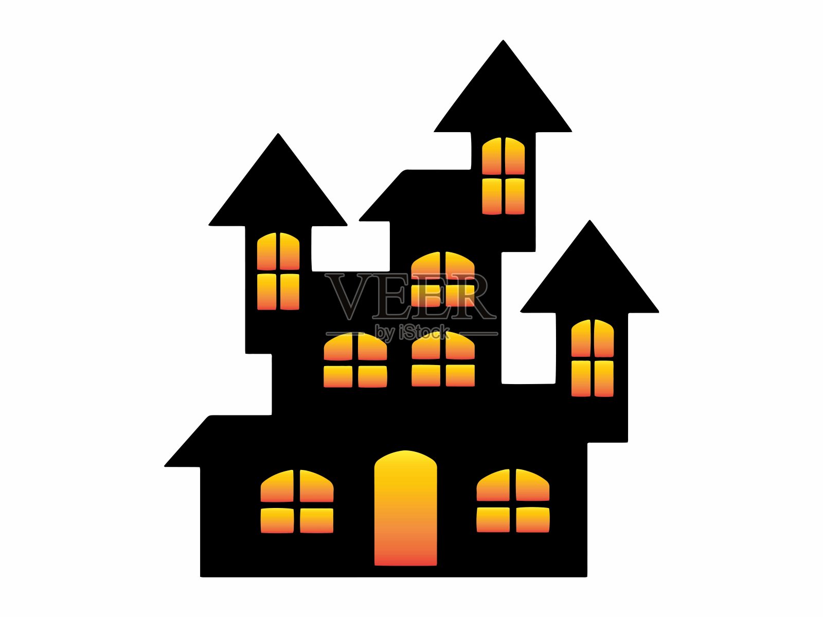 吓人的房子万圣节剪影插图。恐怖万圣节屋线艺术。幽灵城堡万圣节黑白。万圣节装饰城堡插画图片素材