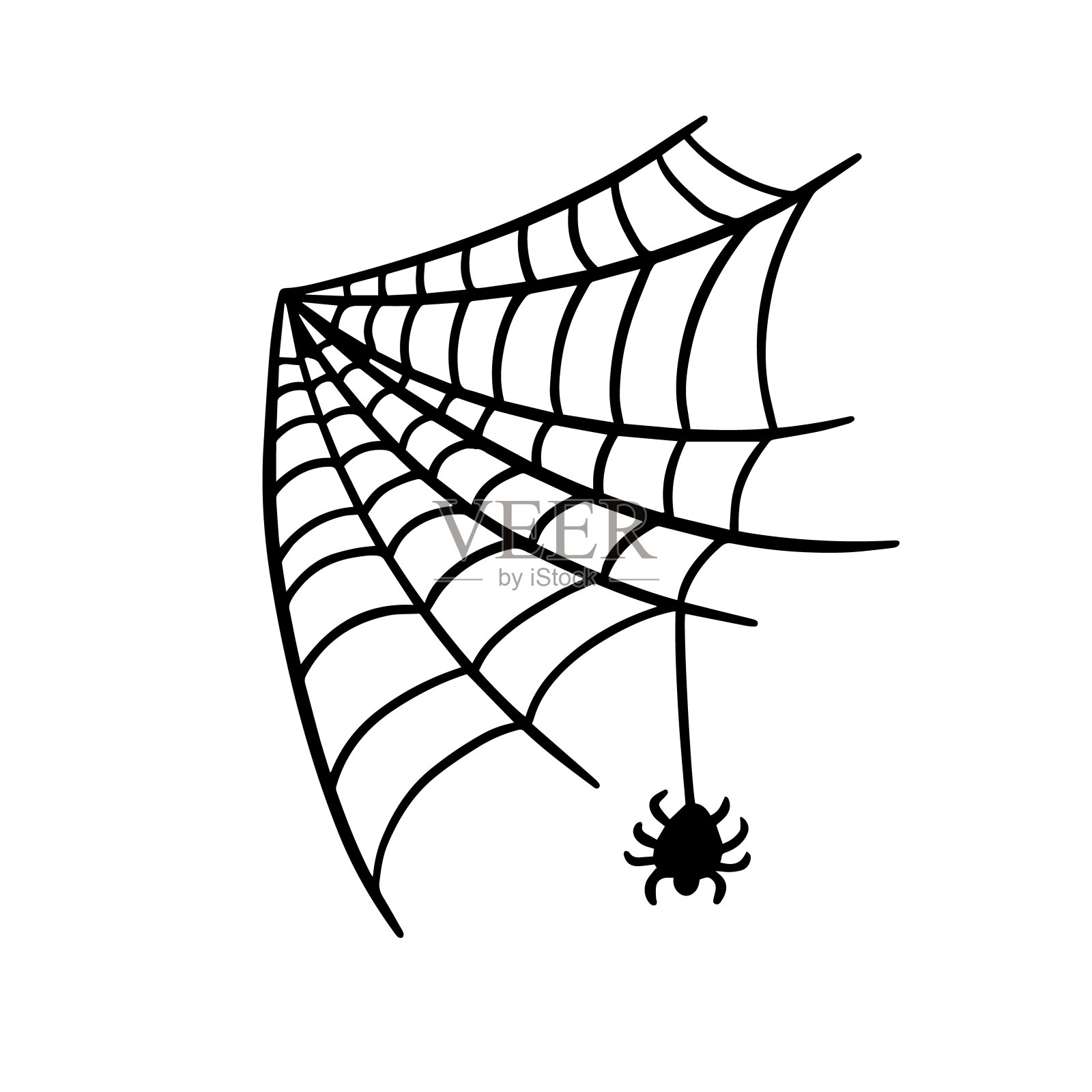 蜘蛛网和蜘蛛手绘线艺术风格矢量插图。插画图片素材