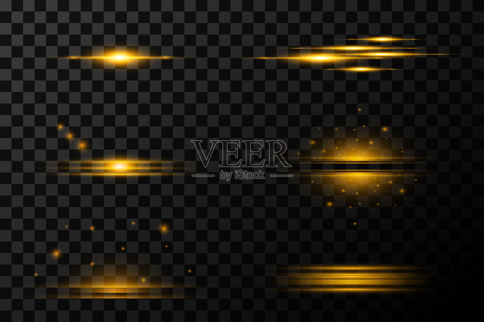 炽热的光耀斑,发光的太阳射线或一组光线和眩光效果。插画图片素材