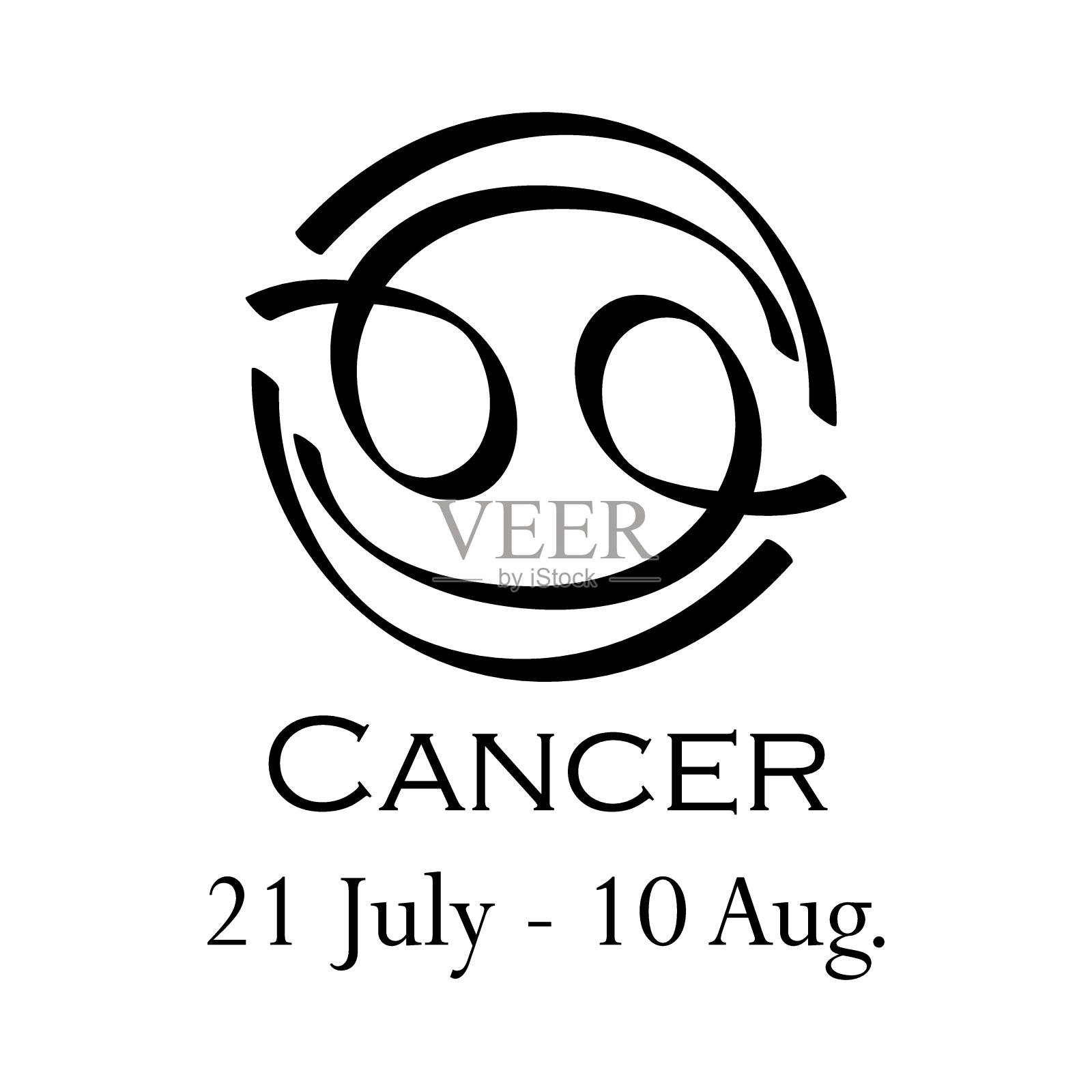 有名字和日期的巨蟹座。新的占星术有13个星座。7月21日至8月10日。占星术,算命,星座,星星,上升。黑色笔画的休闲风格插画图片素材