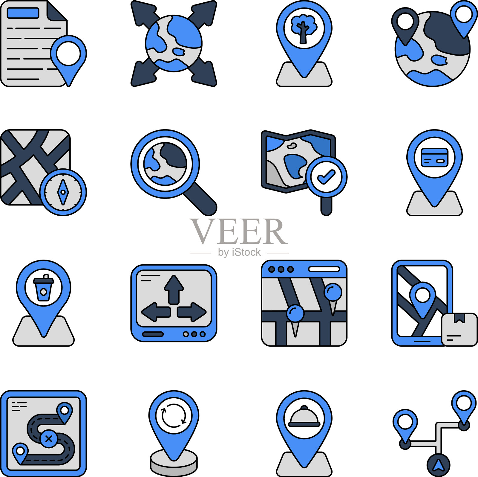 包地图和GPS平面图标插画图片素材