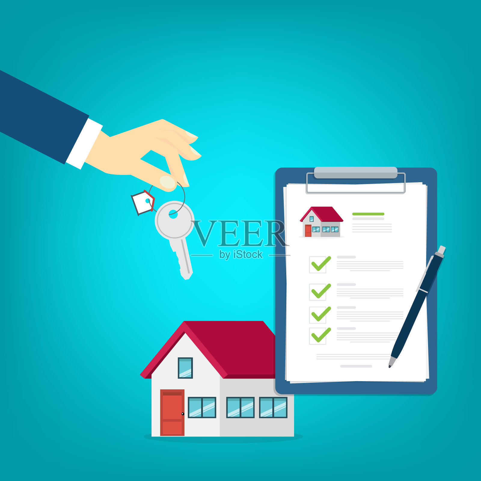 购买或租赁房屋合同。不动产文件,抵押文件。矢量图插画图片素材