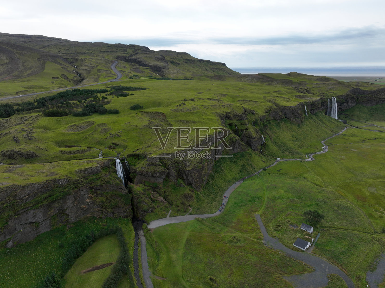 冰岛seljalandsfoss瀑布鸟瞰图照片摄影图片