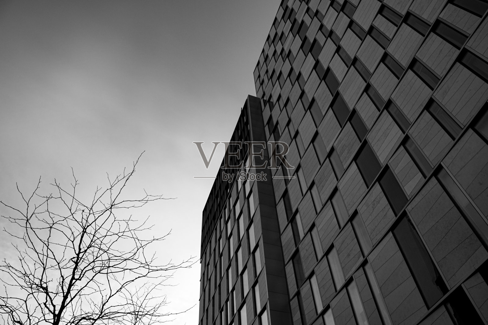 黑白现代建筑的低角度视图照片摄影图片