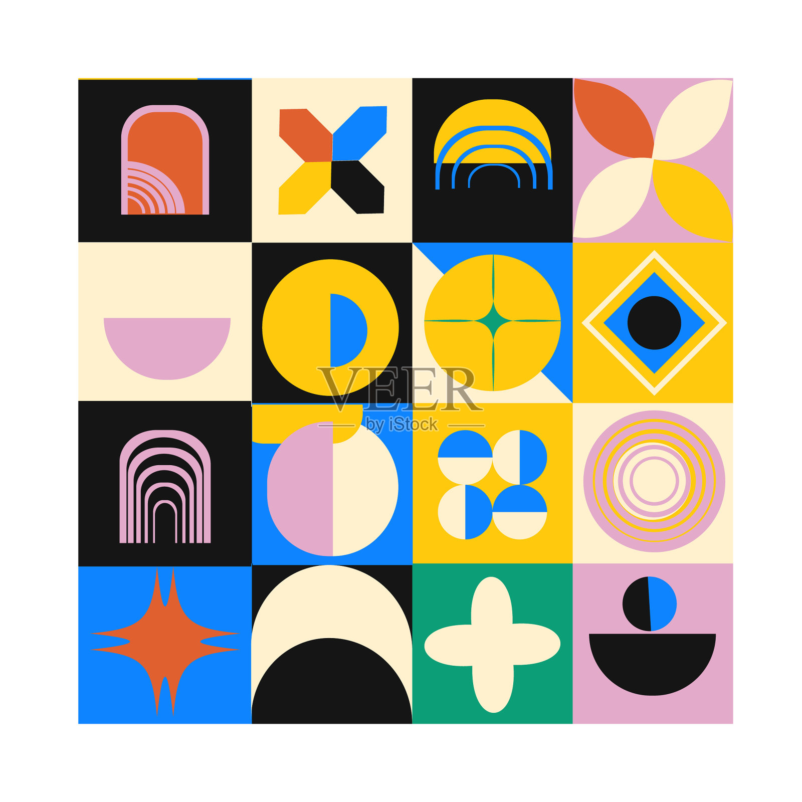 新潮的新几何图案,矢量背景。几何抽象印花设计。欧普艺术,新几何,包豪斯。插画图片素材