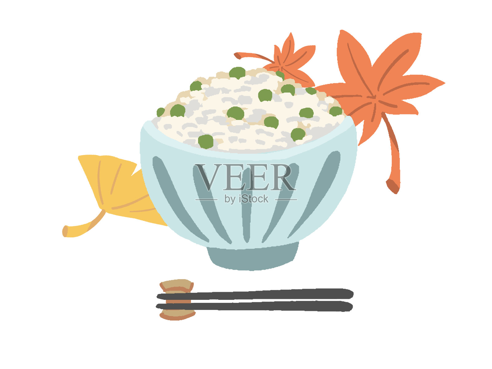 秋天的味道简单的手绘插图秋叶和绿色豌豆米插画图片素材