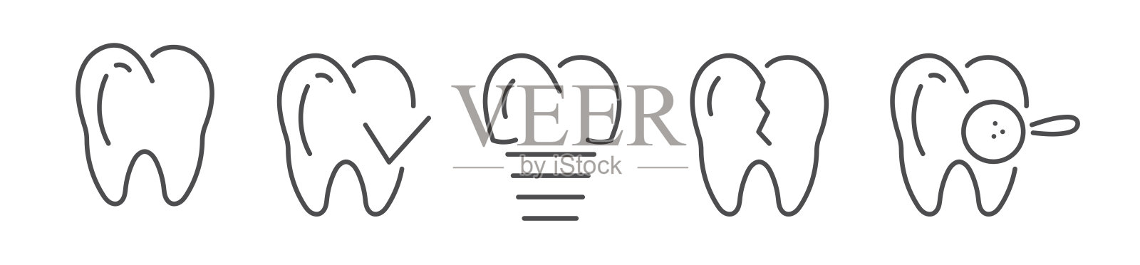 白色背景上的一组牙科图标。牙科可编辑的笔画轮廓图标集插画图片素材