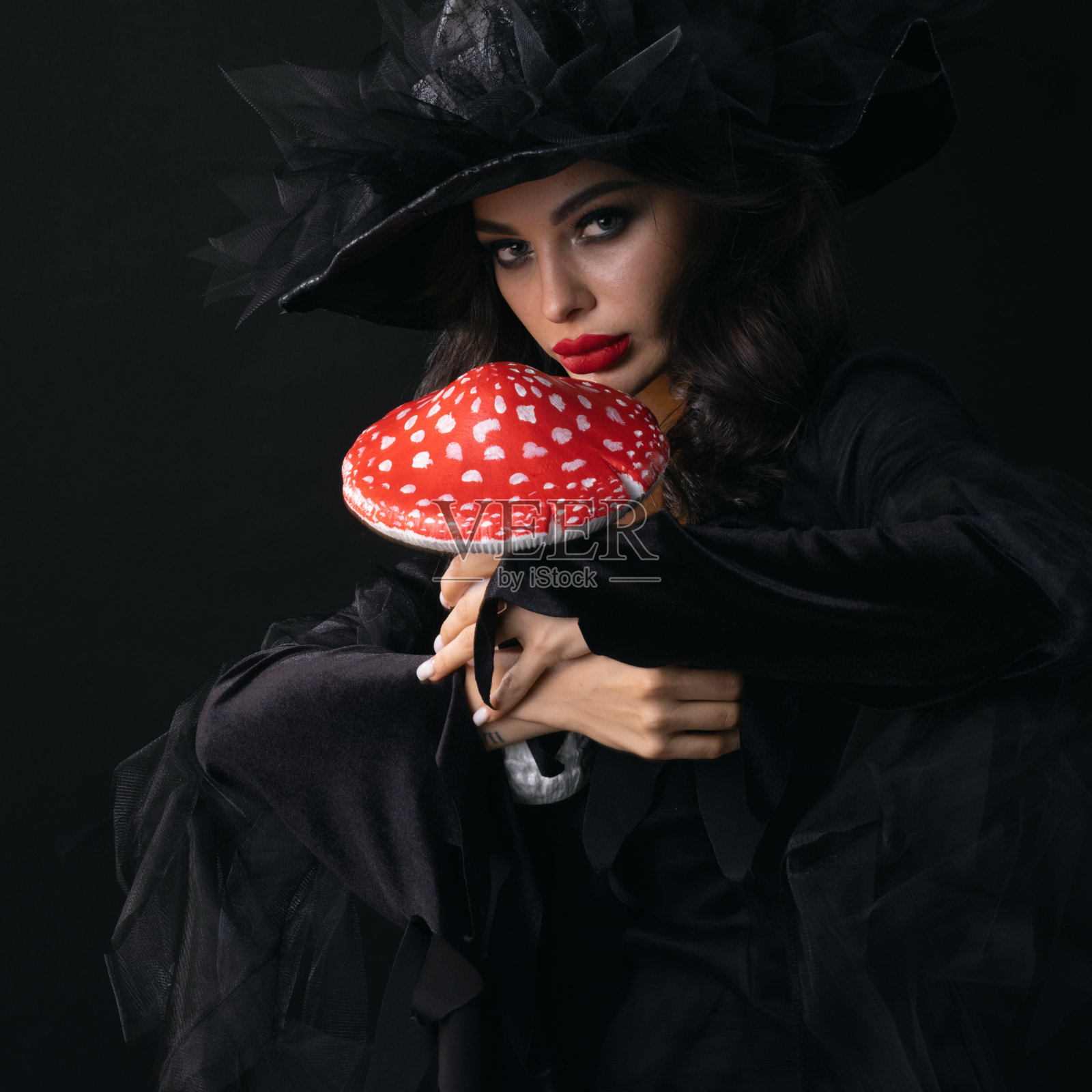 带毒蘑菇的女巫照片摄影图片