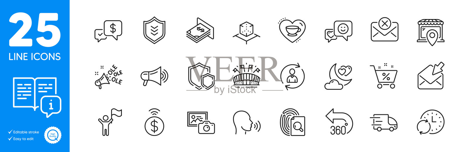 轮廓图标集。更新时间,手动和照片相机图标。用于网站应用。矢量图标素材