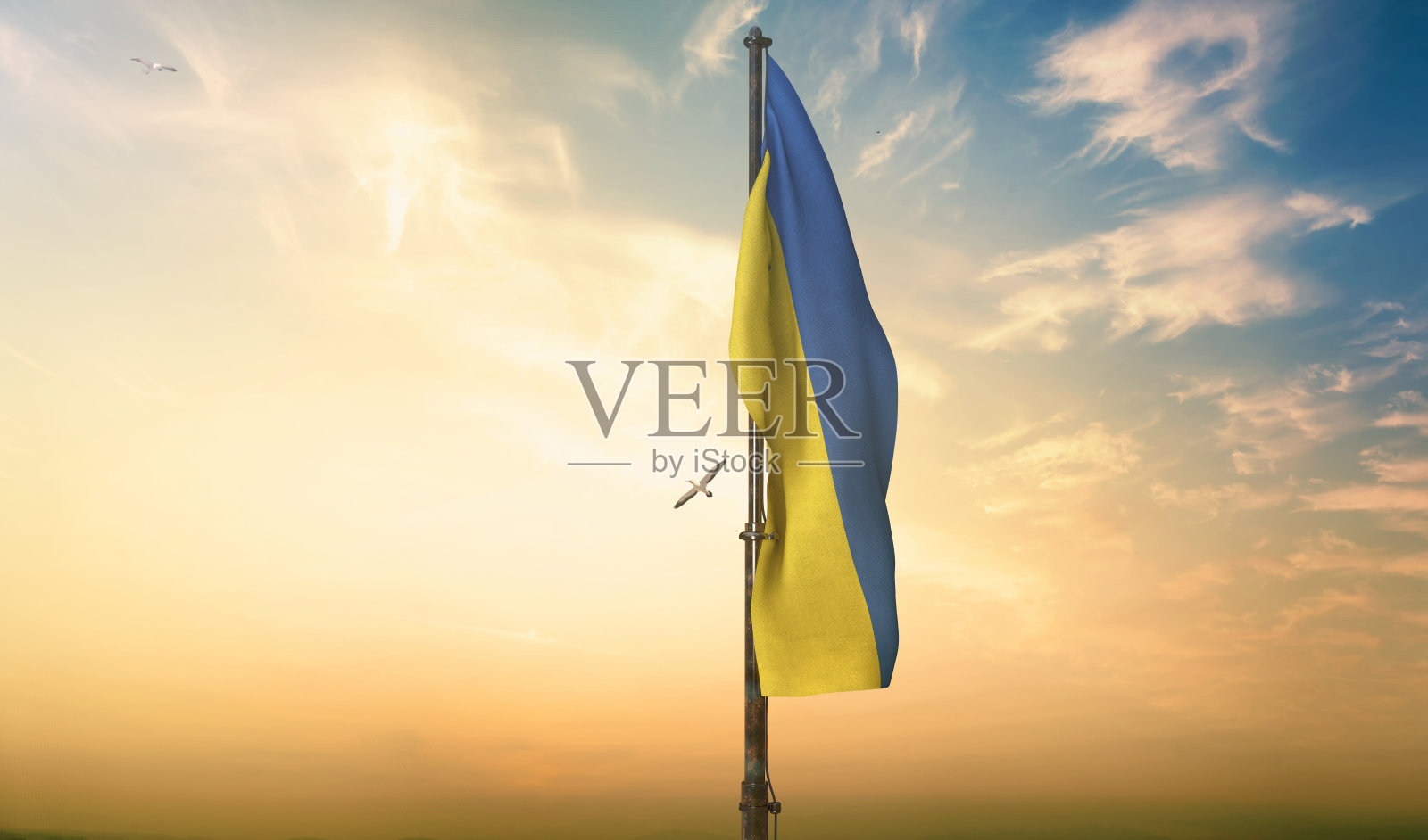 乌克兰国旗——黄蓝相间的国旗。照片摄影图片