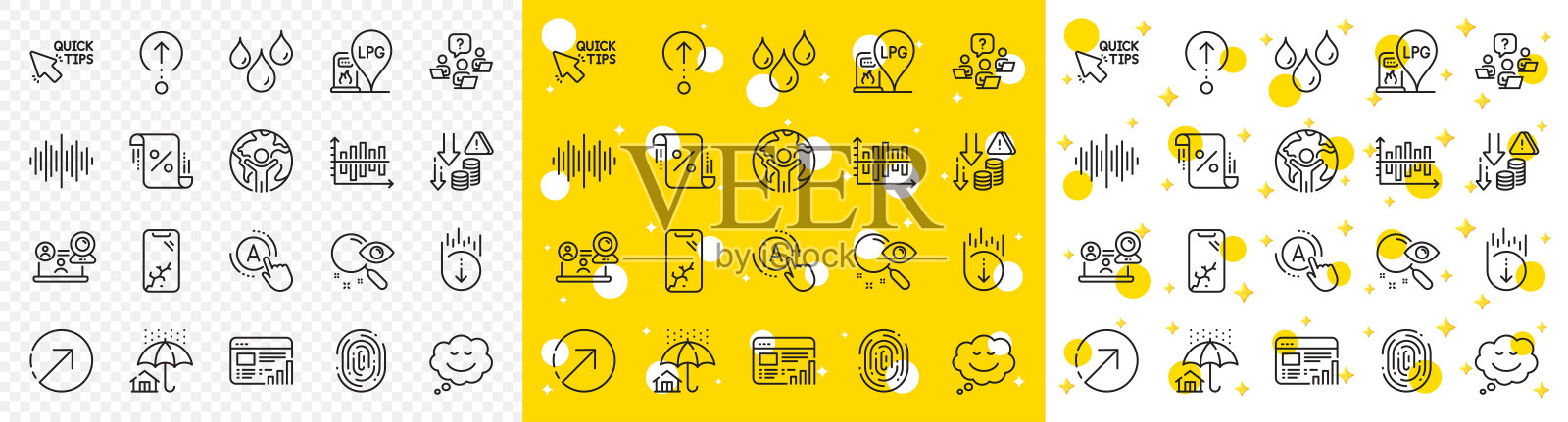 概述视频会议,Ab测试和通货紧缩线图标。用于web应用程序。矢量图标素材