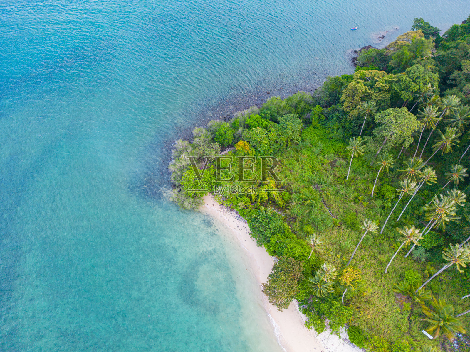 鸟瞰图海滩海浪白色沙滩与绿色的森林照片摄影图片