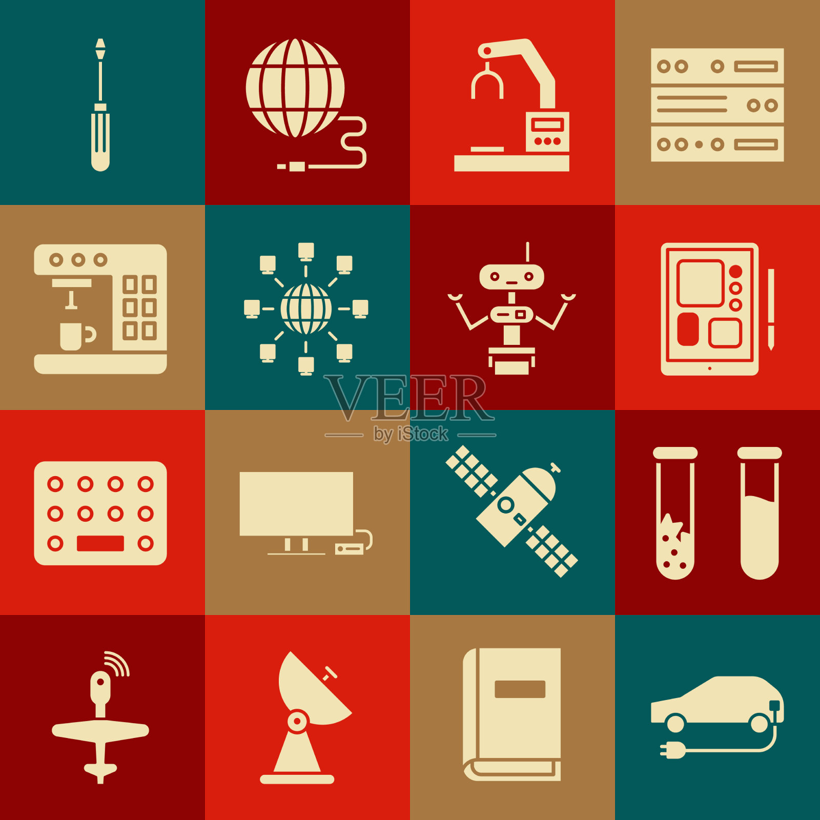 设置电动汽车试管和烧瓶图形插画图片素材