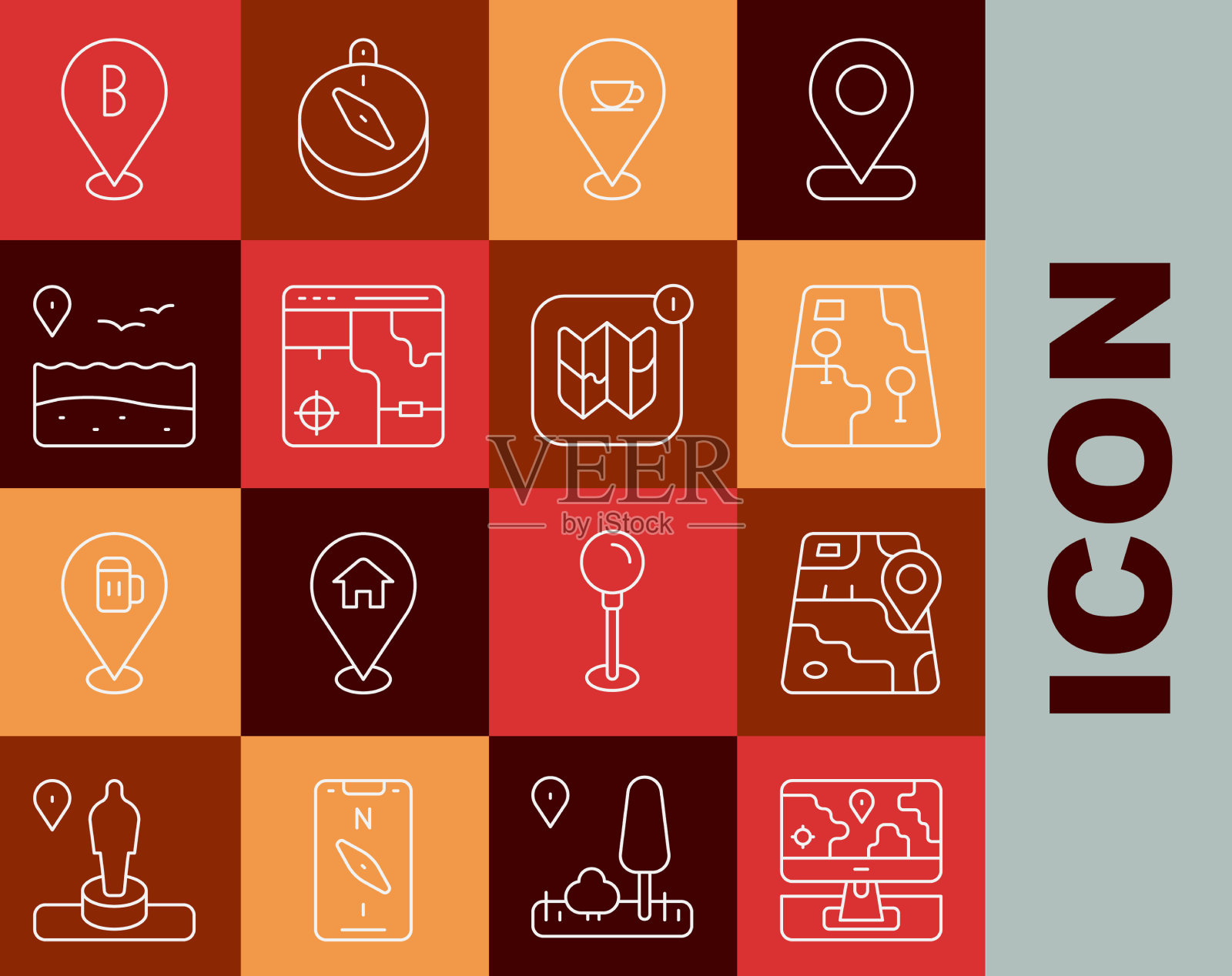 设置线路监视器与位置标记城市地图插画图片素材