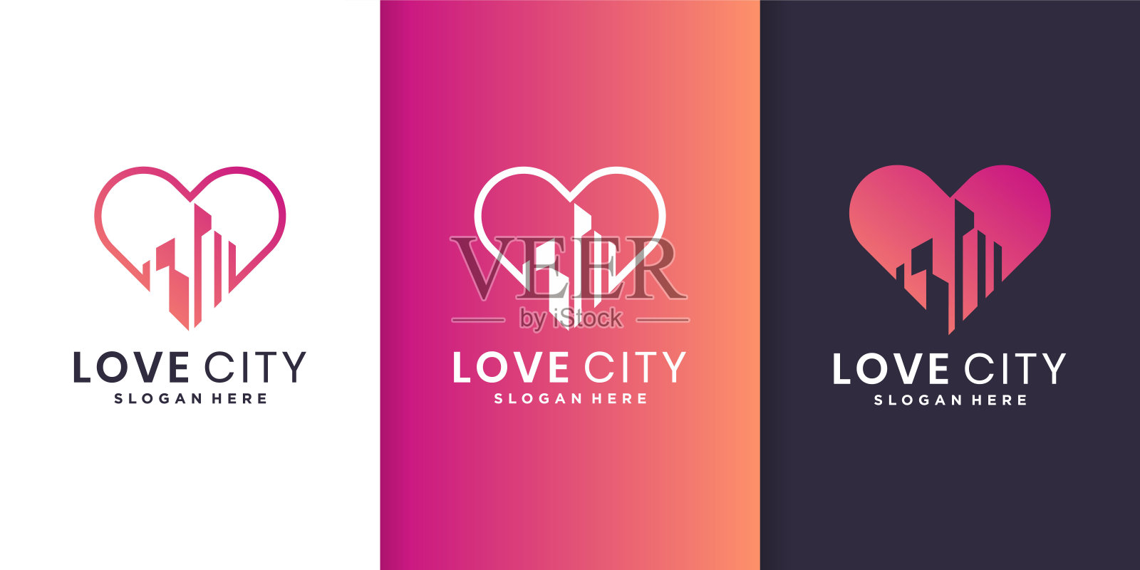 爱的城市符号模板与现代渐变风格高级矢量插画图片素材