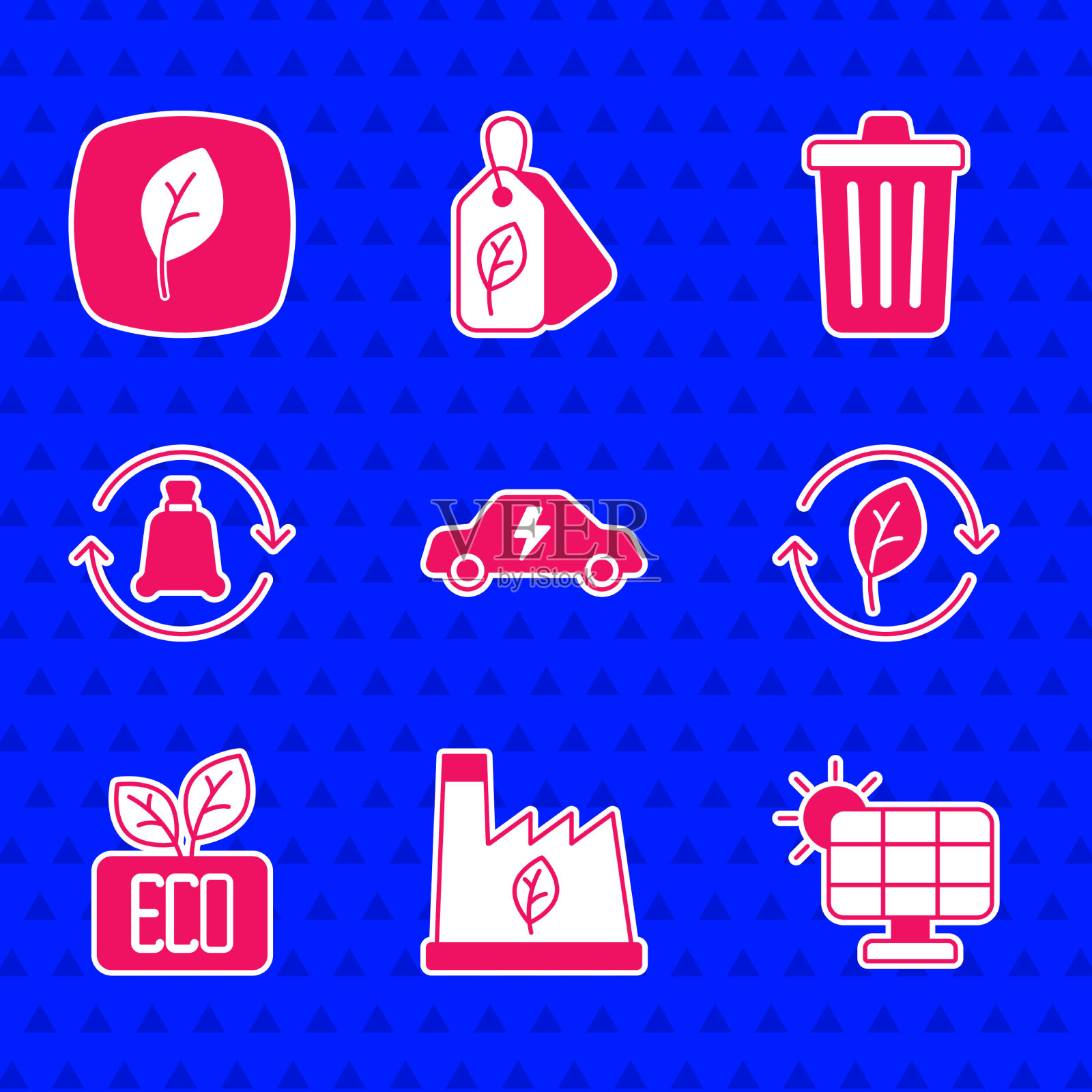 集电动汽车厂回收垃圾太阳能插画图片素材