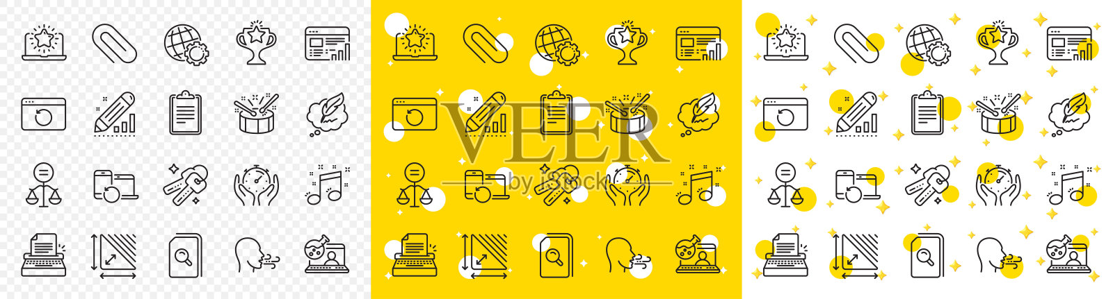 大纲搜索文件,剪贴板和在线化学线图标。用于web应用程序。矢量图标素材