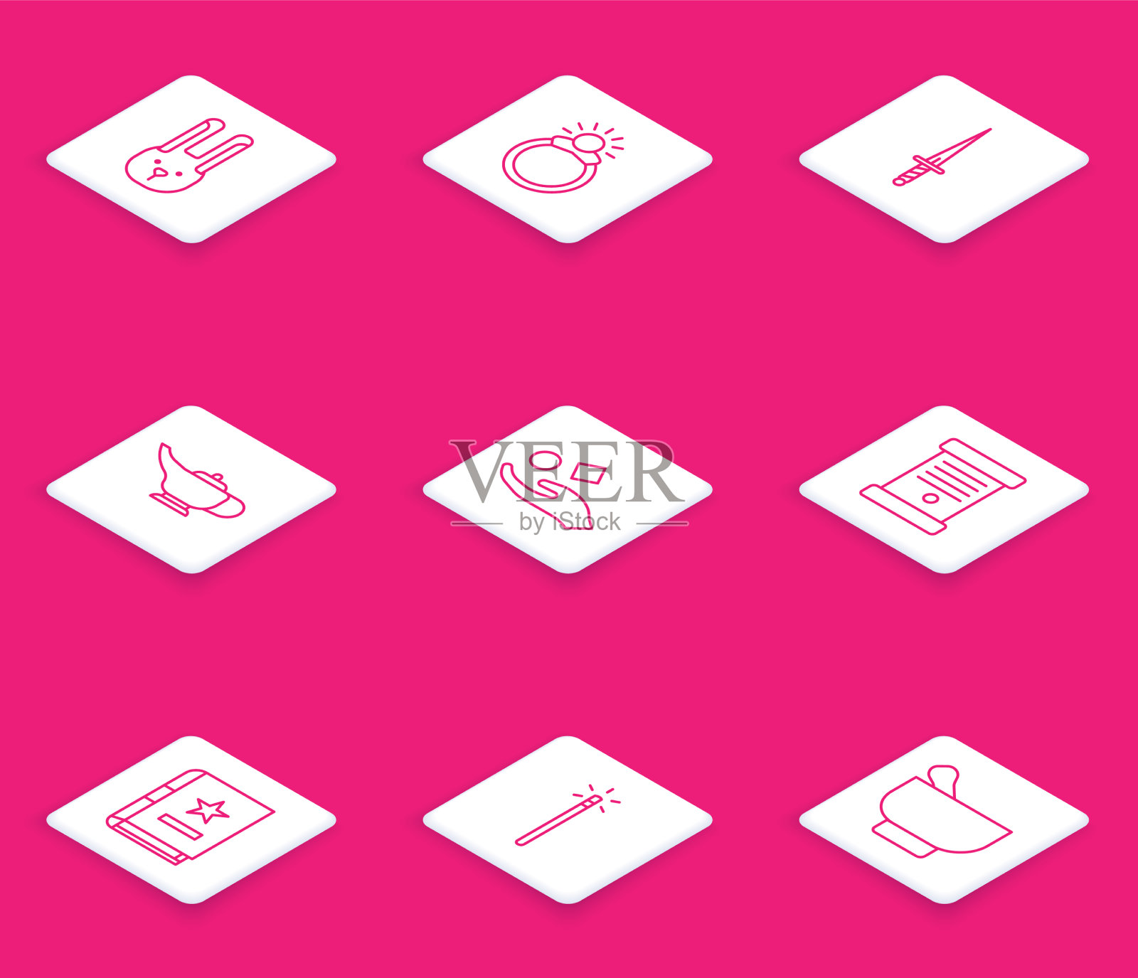 设线兔耳魔石戒指宝石插画图片素材