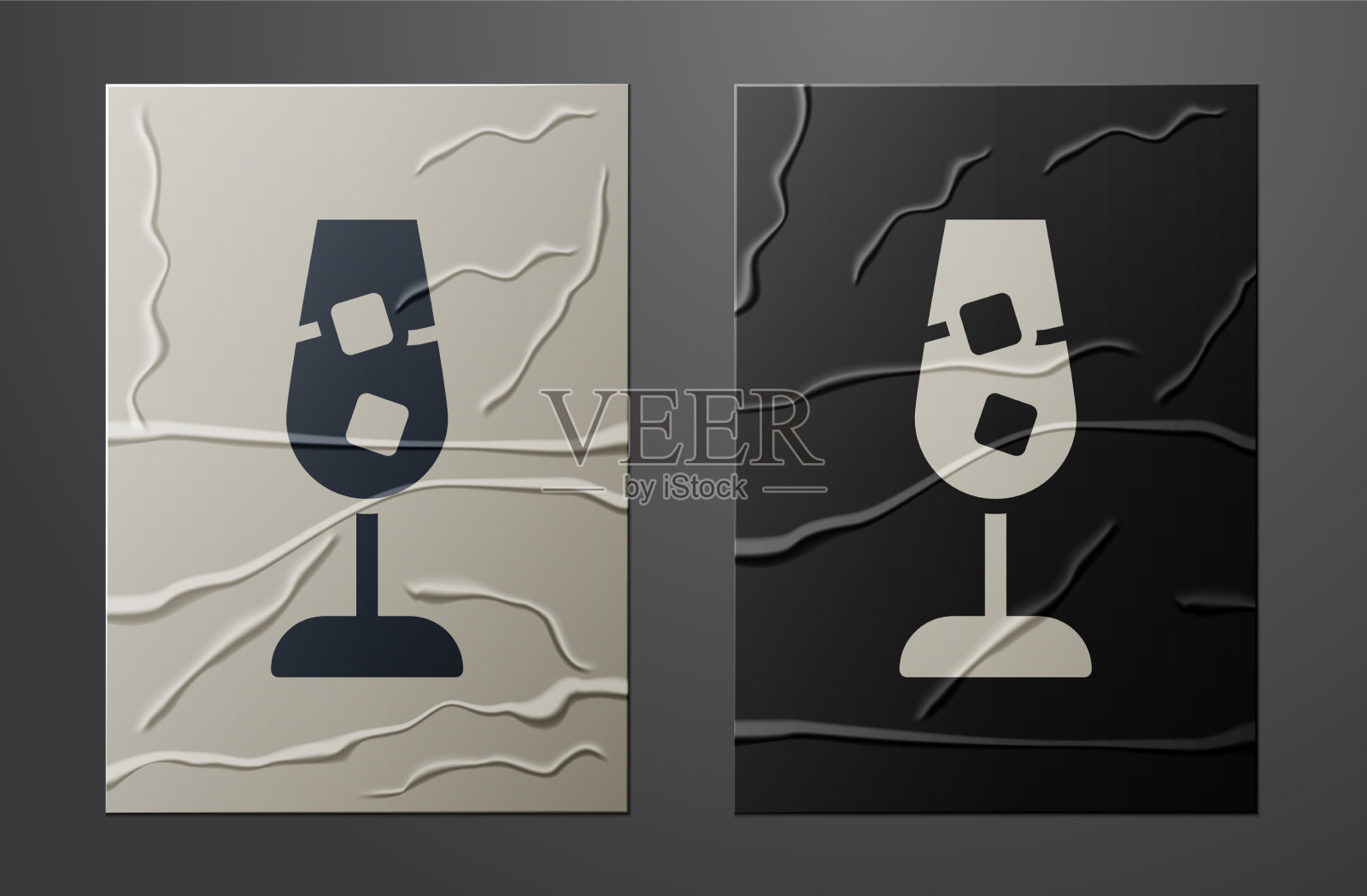 白葡萄酒杯图标孤立在皱巴巴的纸上插画图片素材