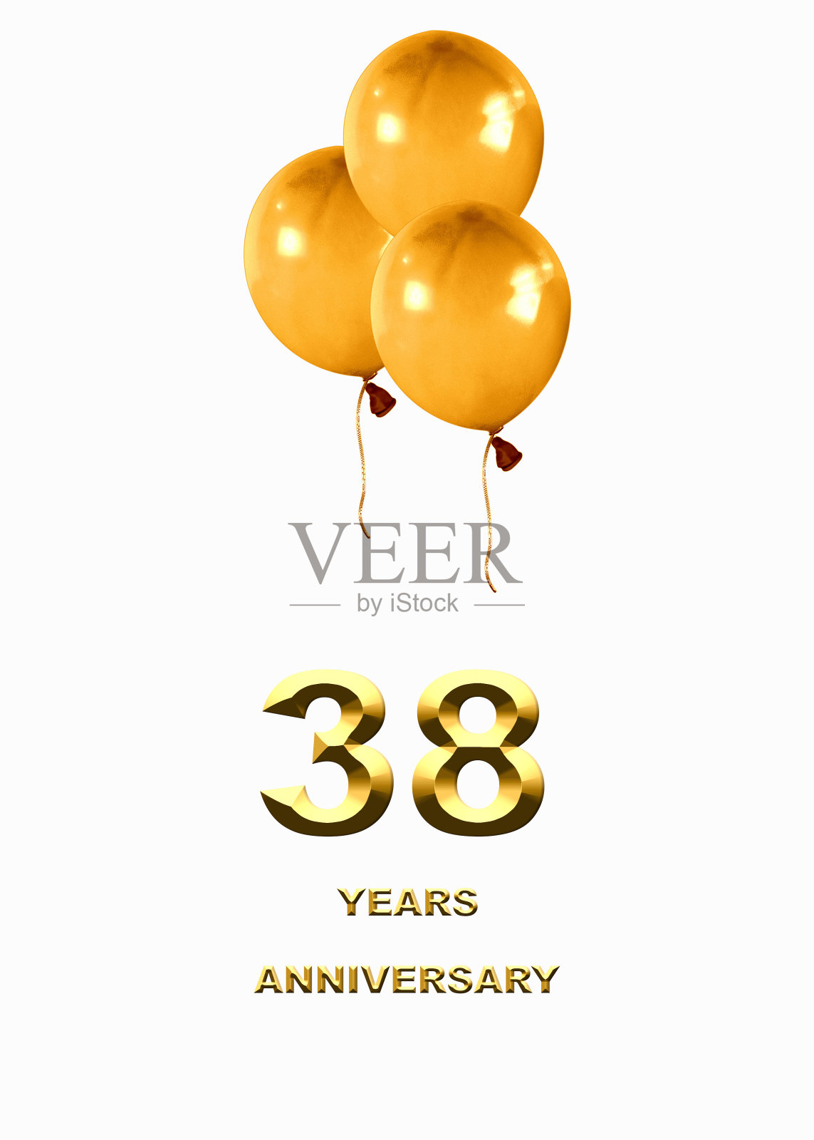 3d插图,38周年纪念。节日背景上的金色数字。周年庆典、派对的海报或卡片照片摄影图片