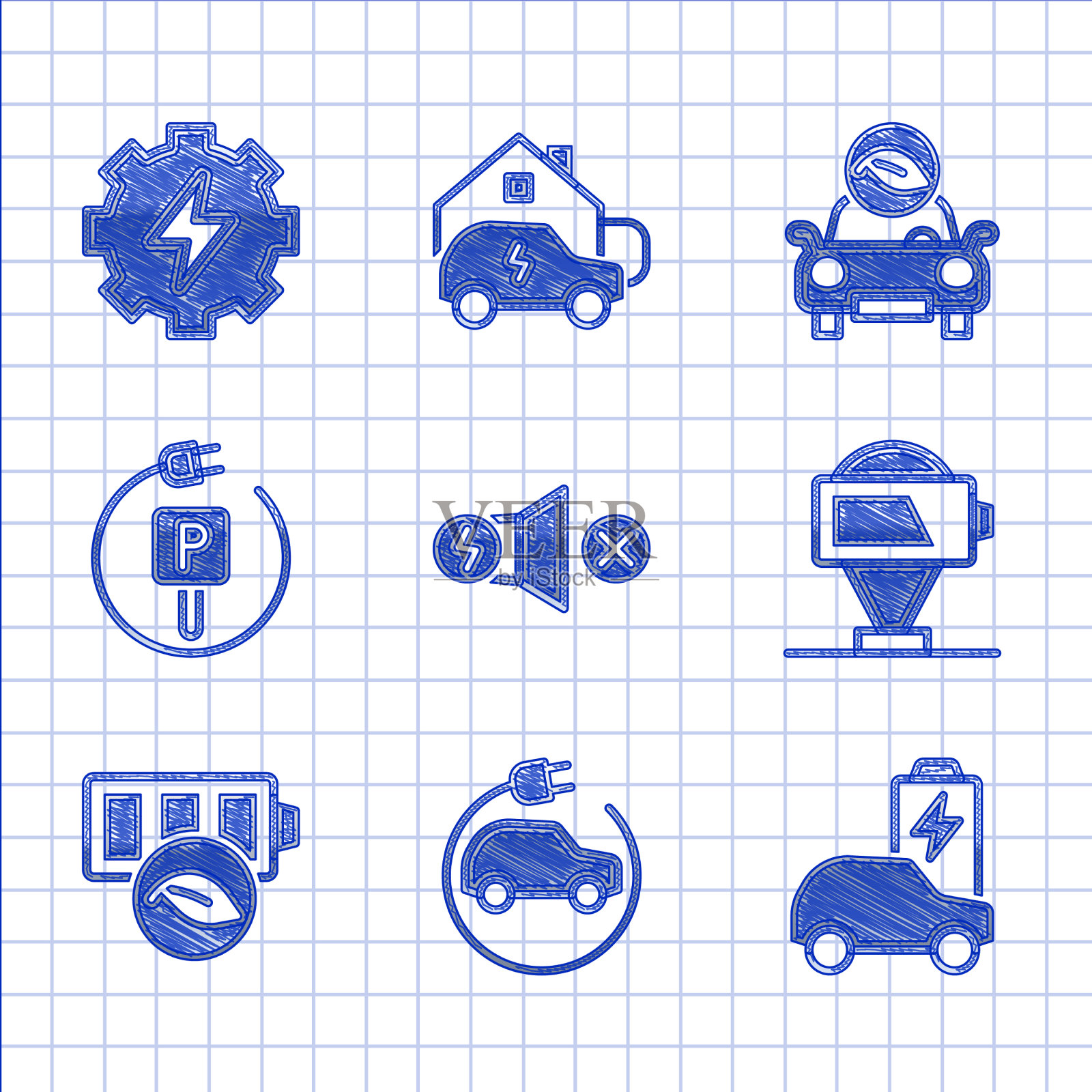 集电动汽车蓄电池充电生态性质插画图片素材