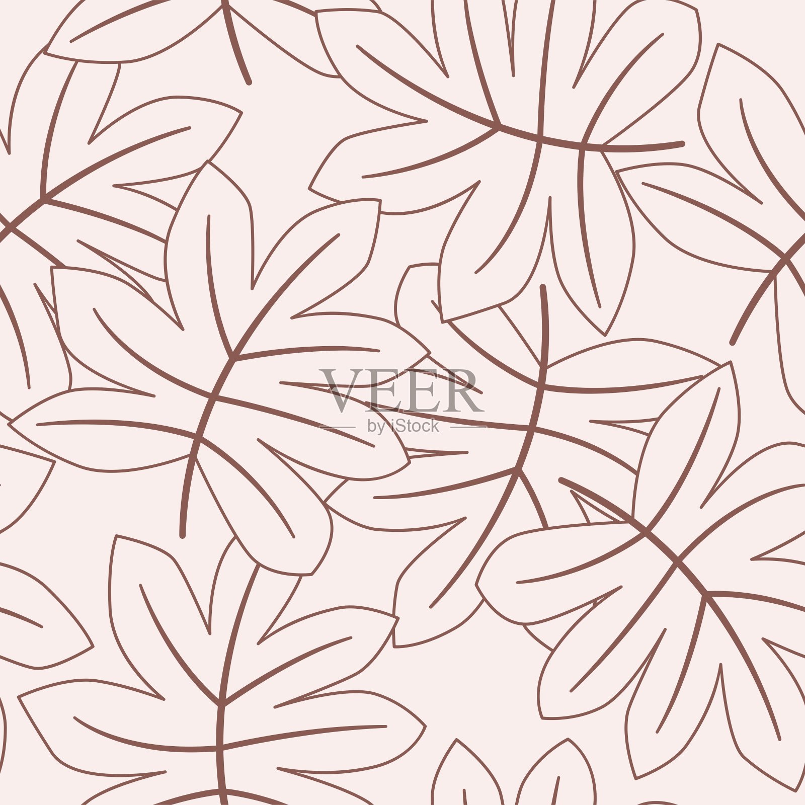 热带花卉线条艺术无缝图案。适用于背景,壁纸,织物,纺织品,包装纸,印刷材料,和更多。插画图片素材